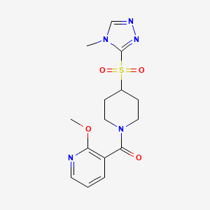 molecular formula C15H19N5O4S B2689029 (2-methoxypyridin-3-yl)(4-((4-methyl-4H-1,2,4-triazol-3-yl)sulfonyl)piperidin-1-yl)methanone CAS No. 1448054-44-1
