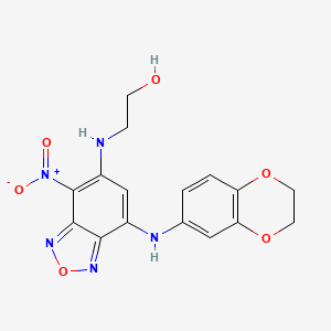 molecular formula C16H15N5O6 B2689033 2-[[7-(2,3-Dihydro-1,4-benzodioxin-6-ylamino)-4-nitro-2,1,3-benzoxadiazol-5-yl]amino]ethanol CAS No. 685841-16-1