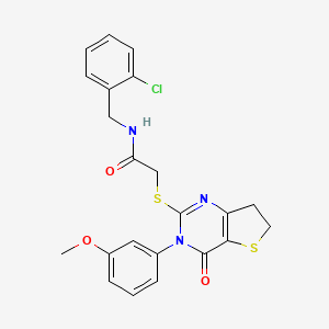 molecular formula C22H20ClN3O3S2 B2689041 N-(2-氯苄基)-2-((3-(3-甲氧基苯基)-4-氧代-3,4,6,7-四氢噻唑并[3,2-d]嘧啶-2-基)硫)乙酰胺 CAS No. 877655-57-7