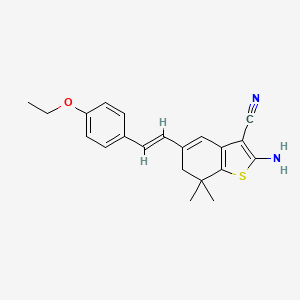 molecular formula C21H22N2OS B2689044 2-Amino-5-[2-(4-ethoxyphenyl)ethenyl]-7,7-dimethyl-6,7-dihydro-1-benzothiophene-3-carbonitrile CAS No. 568555-60-2