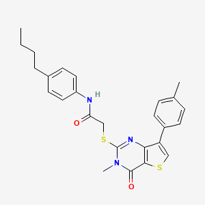 molecular formula C26H27N3O2S2 B2689049 N-(4-butylphenyl)-2-{[3-methyl-7-(4-methylphenyl)-4-oxo-3,4-dihydrothieno[3,2-d]pyrimidin-2-yl]thio}acetamide CAS No. 1111318-00-3