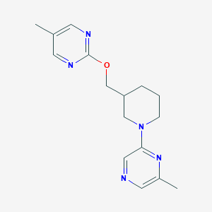 molecular formula C16H21N5O B2689065 2-Methyl-6-[3-[(5-methylpyrimidin-2-yl)oxymethyl]piperidin-1-yl]pyrazine CAS No. 2379972-08-2