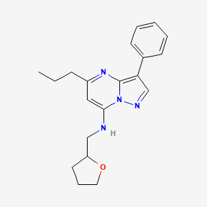 molecular formula C20H24N4O B2689083 3-phenyl-5-propyl-N-(tetrahydrofuran-2-ylmethyl)pyrazolo[1,5-a]pyrimidin-7-amine CAS No. 890627-74-4