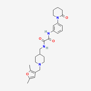 molecular formula C26H34N4O4 B2689117 N1-((1-((2,5-二甲基呋喃-3-基)甲基哌啶-4-基)甲基)-N2-(3-(2-氧代哌啶-1-基)苯基)草酰胺 CAS No. 1331282-87-1