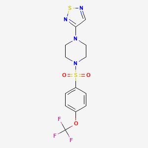 molecular formula C13H13F3N4O3S2 B2689145 3-(4-((4-(Trifluoromethoxy)phenyl)sulfonyl)piperazin-1-yl)-1,2,5-thiadiazole CAS No. 2320216-21-3