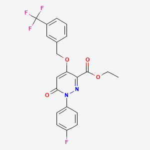 molecular formula C21H16F4N2O4 B2689170 Ethyl 1-(4-fluorophenyl)-6-oxo-4-((3-(trifluoromethyl)benzyl)oxy)-1,6-dihydropyridazine-3-carboxylate CAS No. 899993-37-4