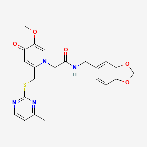 molecular formula C22H22N4O5S B2689188 N-(苯并[d][1,3]二噁英-5-基甲基)-2-(5-甲氧基-2-(((4-甲基嘧啶-2-基)硫)甲基)-4-氧代嘧啶-1(4H)-基)乙酰胺 CAS No. 941958-65-2