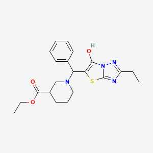 molecular formula C21H26N4O3S B2689193 乙酸1-((2-乙基-6-羟基噻唑并[3,2-b][1,2,4]嘧啶-5-基)(苯基)甲基)哌啶-3-羧酯 CAS No. 898361-99-4