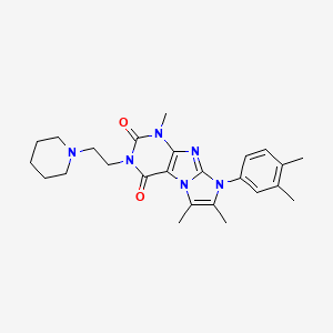 molecular formula C25H32N6O2 B2689207 8-(3,4-dimethylphenyl)-1,6,7-trimethyl-3-(2-(piperidin-1-yl)ethyl)-1H-imidazo[2,1-f]purine-2,4(3H,8H)-dione CAS No. 896599-11-4