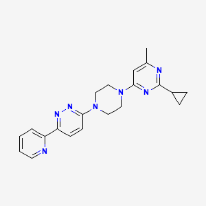 molecular formula C21H23N7 B2689225 2-Cyclopropyl-4-methyl-6-[4-(6-pyridin-2-ylpyridazin-3-yl)piperazin-1-yl]pyrimidine CAS No. 2380166-74-3