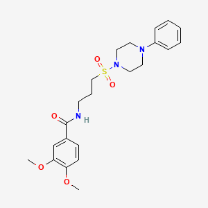 molecular formula C22H29N3O5S B2689230 3,4-dimethoxy-N-(3-((4-phenylpiperazin-1-yl)sulfonyl)propyl)benzamide CAS No. 1021040-39-0