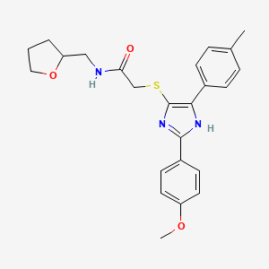 molecular formula C24H27N3O3S B2689254 2-((2-(4-methoxyphenyl)-5-(p-tolyl)-1H-imidazol-4-yl)thio)-N-((tetrahydrofuran-2-yl)methyl)acetamide CAS No. 901231-94-5