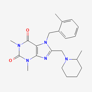 molecular formula C22H29N5O2 B2689257 1,3-Dimethyl-7-[(2-methylphenyl)methyl]-8-[(2-methylpiperidin-1-yl)methyl]purine-2,6-dione CAS No. 838866-07-2