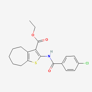 molecular formula C19H20ClNO3S B2689264 ethyl 2-[(4-chlorobenzoyl)amino]-5,6,7,8-tetrahydro-4H-cyclohepta[b]thiophene-3-carboxylate CAS No. 76981-85-6