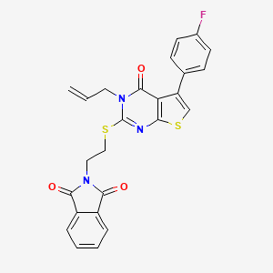 molecular formula C25H18FN3O3S2 B2689303 2-(2-((3-烯丙基-5-(4-氟苯基)-4-氧代-3,4-二氢噻吩[2,3-d]嘧啶-2-基)硫基)乙基)异吲哚啉-1,3-二酮 CAS No. 307512-72-7