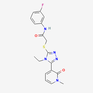 molecular formula C18H18FN5O2S B2689307 2-((4-ethyl-5-(1-methyl-2-oxo-1,2-dihydropyridin-3-yl)-4H-1,2,4-triazol-3-yl)thio)-N-(3-fluorophenyl)acetamide CAS No. 1105207-51-9