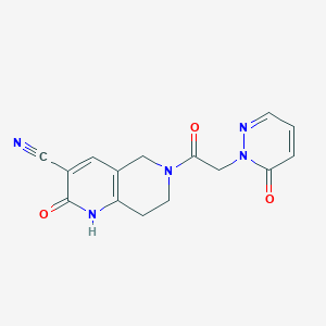 molecular formula C15H13N5O3 B2689335 2-oxo-6-(2-(6-oxopyridazin-1(6H)-yl)acetyl)-1,2,5,6,7,8-hexahydro-1,6-naphthyridine-3-carbonitrile CAS No. 2034290-34-9
