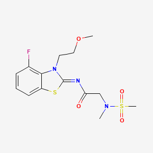 molecular formula C14H18FN3O4S2 B2689336 (E)-N-(4-fluoro-3-(2-methoxyethyl)benzo[d]thiazol-2(3H)-ylidene)-2-(N-methylmethylsulfonamido)acetamide CAS No. 1173595-39-5