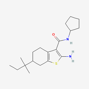 molecular formula C19H30N2OS B2689371 2-Amino-N-cyclopentyl-6-tert-pentyl-4,5,6,7-tetrahydrobenzo[b]thiophene-3-carboxamide CAS No. 590360-07-9
