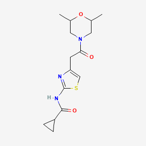 molecular formula C15H21N3O3S B2689389 N-(4-(2-(2,6-二甲基吗啉-2-基)-2-氧代乙基)噻唑-2-基)环丙烷羧酰胺 CAS No. 921844-90-8