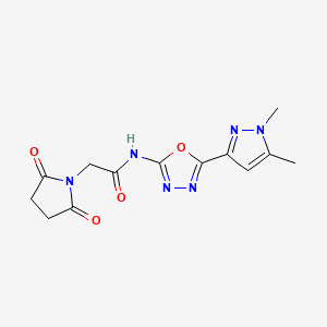 molecular formula C13H14N6O4 B2689392 N-(5-(1,5-dimethyl-1H-pyrazol-3-yl)-1,3,4-oxadiazol-2-yl)-2-(2,5-dioxopyrrolidin-1-yl)acetamide CAS No. 1170485-17-2