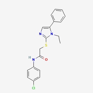 molecular formula C19H18ClN3OS B2689400 N-(4-chlorophenyl)-2-((1-ethyl-5-phenyl-1H-imidazol-2-yl)thio)acetamide CAS No. 1207013-05-5