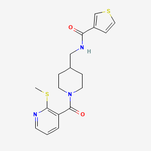 molecular formula C18H21N3O2S2 B2689403 N-((1-(2-(methylthio)nicotinoyl)piperidin-4-yl)methyl)thiophene-3-carboxamide CAS No. 1234813-24-1