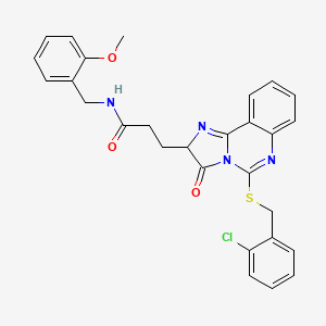 molecular formula C28H25ClN4O3S B2689446 3-(5-{[(2-chlorophenyl)methyl]sulfanyl}-3-oxo-2H,3H-imidazo[1,2-c]quinazolin-2-yl)-N-[(2-methoxyphenyl)methyl]propanamide CAS No. 1037168-63-0
