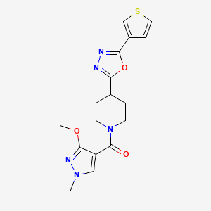 molecular formula C17H19N5O3S B2689463 (3-methoxy-1-methyl-1H-pyrazol-4-yl)(4-(5-(thiophen-3-yl)-1,3,4-oxadiazol-2-yl)piperidin-1-yl)methanone CAS No. 1448027-47-1