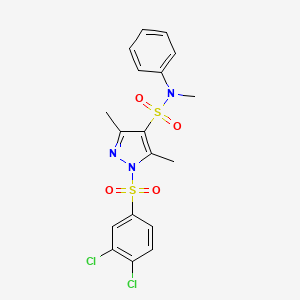 molecular formula C18H17Cl2N3O4S2 B2689472 1-(3,4-二氯苯磺酰)-N,3,5-三甲基-N-苯基-1H-吡唑-4-磺酰胺 CAS No. 956252-41-8