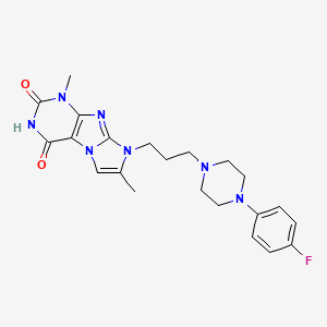 molecular formula C22H26FN7O2 B2689478 8-(3-(4-(4-fluorophenyl)piperazin-1-yl)propyl)-1,7-dimethyl-1H-imidazo[2,1-f]purine-2,4(3H,8H)-dione CAS No. 923686-04-8