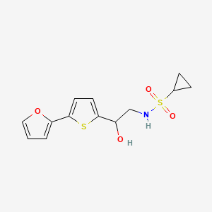 molecular formula C13H15NO4S2 B2689479 N-[2-[5-(Furan-2-yl)thiophen-2-yl]-2-hydroxyethyl]cyclopropanesulfonamide CAS No. 2310126-16-8