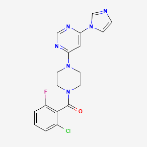 molecular formula C18H16ClFN6O B2689487 (4-(6-(1H-imidazol-1-yl)pyrimidin-4-yl)piperazin-1-yl)(2-chloro-6-fluorophenyl)methanone CAS No. 1286697-34-4