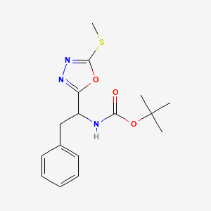 molecular formula C16H21N3O3S B2689488 Tert-butyl {1-[5-(methylsulfanyl)-1,3,4-oxadiazol-2-yl]-2-phenylethyl}carbamate CAS No. 901272-69-3