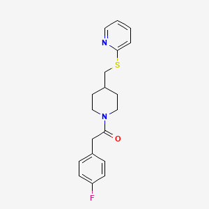 molecular formula C19H21FN2OS B2689507 2-(4-Fluorophenyl)-1-(4-((pyridin-2-ylthio)methyl)piperidin-1-yl)ethanone CAS No. 1421449-90-2