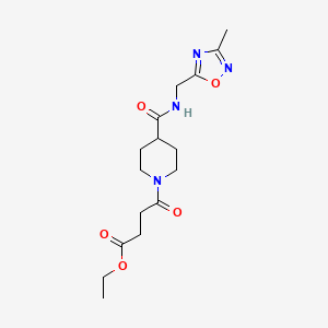 molecular formula C16H24N4O5 B2689517 Ethyl 4-(4-(((3-methyl-1,2,4-oxadiazol-5-yl)methyl)carbamoyl)piperidin-1-yl)-4-oxobutanoate CAS No. 1334370-52-3