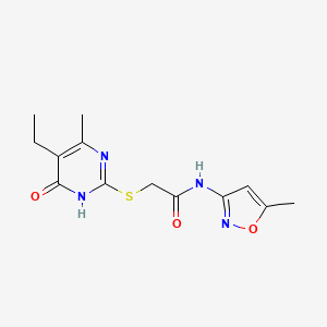 molecular formula C13H16N4O3S B2689519 2-((5-ethyl-4-methyl-6-oxo-1,6-dihydropyrimidin-2-yl)thio)-N-(5-methylisoxazol-3-yl)acetamide CAS No. 552309-63-4