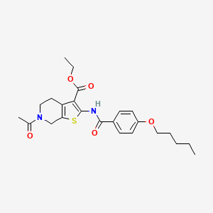 molecular formula C24H30N2O5S B2689526 ethyl 6-acetyl-2-[(4-pentoxybenzoyl)amino]-5,7-dihydro-4H-thieno[2,3-c]pyridine-3-carboxylate CAS No. 920468-11-7