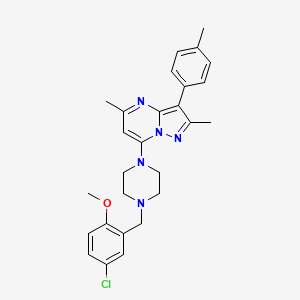 molecular formula C27H30ClN5O B2689534 1-[(5-Chloro-2-methoxyphenyl)methyl]-4-[2,5-dimethyl-3-(4-methylphenyl)pyrazolo[1,5-a]pyrimidin-7-yl]piperazine CAS No. 890639-07-3