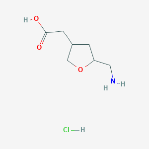 molecular formula C7H14ClNO3 B2689544 2-[5-(氨基甲基)氧杂环戊烷-3-基]乙酸;盐酸 CAS No. 2287286-73-9