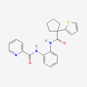 molecular formula C22H21N3O2S B2689546 N-(2-(1-(噻吩-2-基)环戊烷羧酰胺基)苯基)吡啶甲酰胺 CAS No. 1207049-22-6