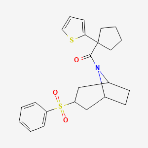 molecular formula C23H27NO3S2 B2689548 ((1R,5S)-3-(phenylsulfonyl)-8-azabicyclo[3.2.1]octan-8-yl)(1-(thiophen-2-yl)cyclopentyl)methanone CAS No. 1706335-40-1