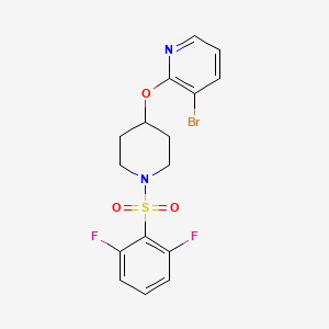 molecular formula C16H15BrF2N2O3S B2689549 3-Bromo-2-((1-((2,6-difluorophenyl)sulfonyl)piperidin-4-yl)oxy)pyridine CAS No. 1448048-25-6