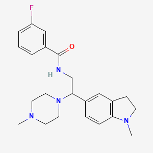 molecular formula C23H29FN4O B2689576 3-氟-N-(2-(1-甲基吲哚-5-基)-2-(4-甲基哌嗪-1-基)乙基)苯甲酰胺 CAS No. 921896-21-1