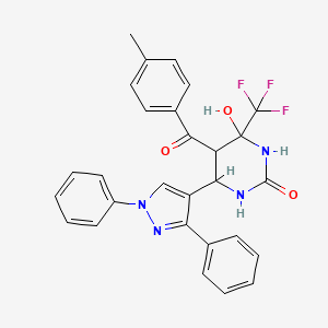 molecular formula C28H23F3N4O3 B2689580 6-(1,3-diphenyl-1H-pyrazol-4-yl)-4-hydroxy-5-(4-methylbenzoyl)-4-(trifluoromethyl)tetrahydropyrimidin-2(1H)-one CAS No. 1005090-38-9