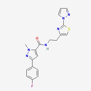 molecular formula C19H17FN6OS B2689588 N-(2-(2-(1H-pyrazol-1-yl)thiazol-4-yl)ethyl)-3-(4-fluorophenyl)-1-methyl-1H-pyrazole-5-carboxamide CAS No. 1428358-50-2