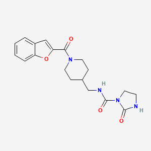 molecular formula C19H22N4O4 B2689589 N-((1-(苯并呋喃-2-甲酰)哌啶-4-基甲基)-2-氧代咪唑烷-1-甲酸酰胺 CAS No. 1797791-29-7