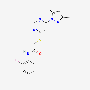 molecular formula C18H18FN5OS B2689594 2-((6-(3,5-二甲基-1H-吡唑-1-基)嘧啶-4-基硫)-N-(2-氟-4-甲基苯基)乙酰胺 CAS No. 1251690-93-3