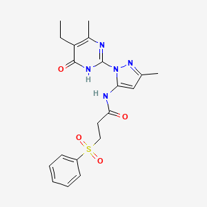 N-(1-(5-ethyl-4-methyl-6-oxo-1,6-dihydropyrimidin-2-yl)-3-methyl-1H-pyrazol-5-yl)-3-(phenylsulfonyl)propanamide