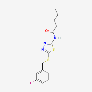 molecular formula C14H16FN3OS2 B2689598 N-(5-((3-fluorobenzyl)thio)-1,3,4-thiadiazol-2-yl)pentanamide CAS No. 392303-22-9